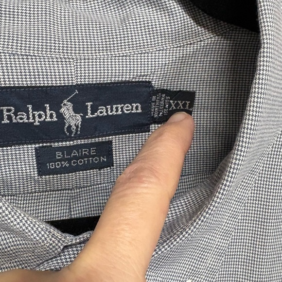 Ralph Lauren Blaire Button Down Shirt 2XL Navy Check Missing Collar Button - Picture 5 of 5